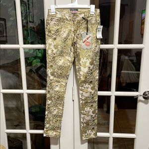 Hot Kiss Shimmer Gold and Cream Patterned Skinny Jeans Size 1